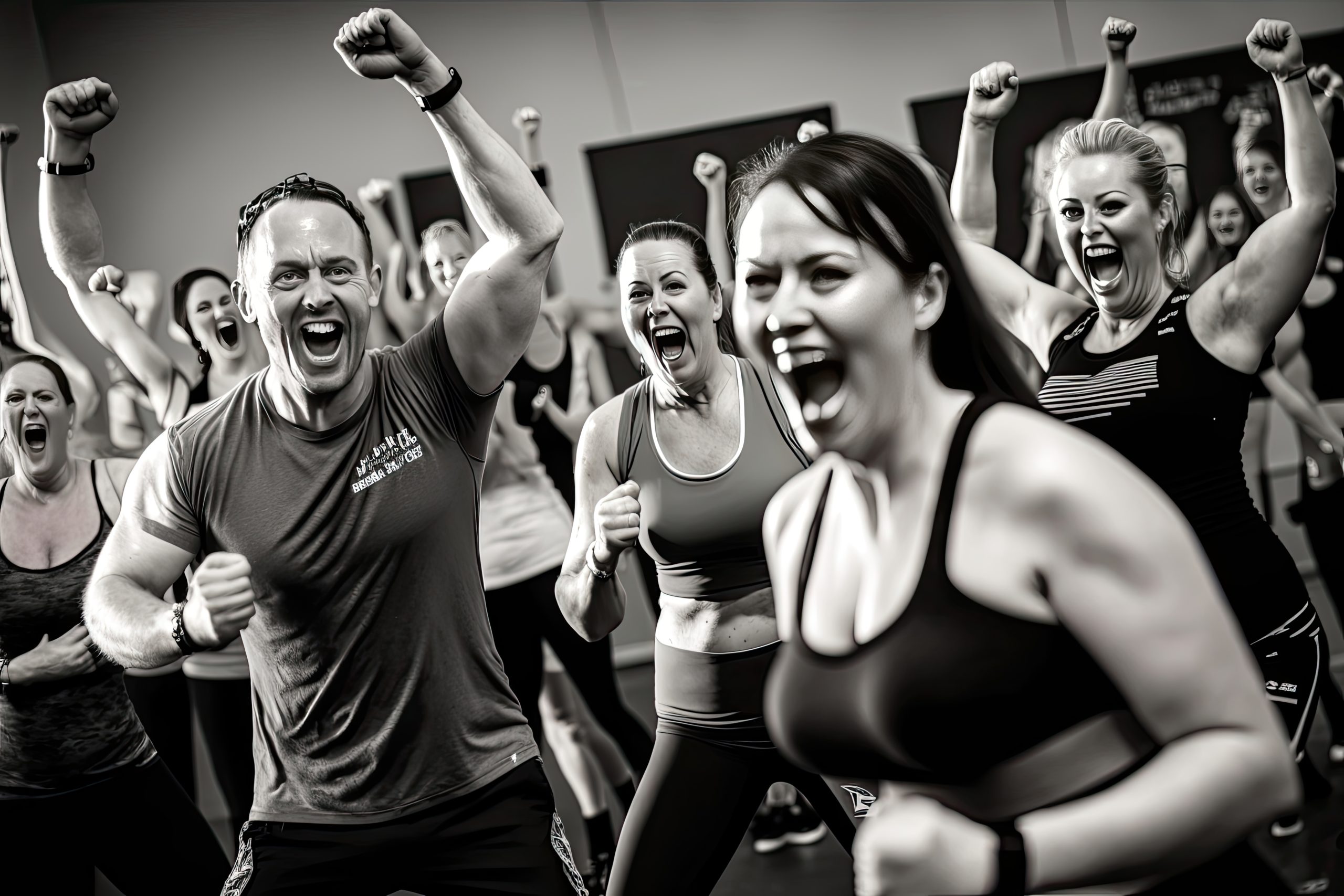 A group of individuals participating in a fitness class