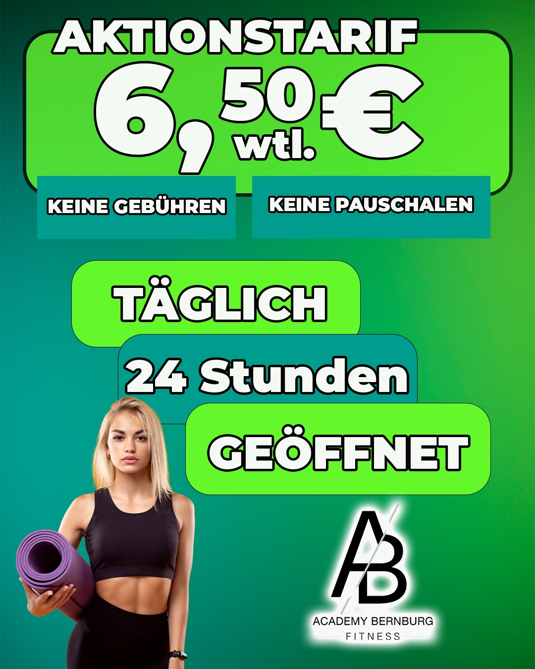 NEU NEU NEU 
Training, wann du es willst. Wir passen uns deinem Leben an. Die Freiheit deiner eigenen Planung! 
Dazu bieten wir dir einen unschlagbaren Preis! 6,50€ pro Woche ohne versteckte Kosten. 
Inklusive Trainingsplänen, Wasser und Mineralwasserflat, Kursen, Studio-App und vielem mehr. 
*Aktionspreis. Nur für Neumitglieder. Angebot auf dem Mitgliedsantrag detailliert einzusehen. 
 #salzlandkreis #bernburger #mitglied #bernburg #mitglieder #10jahrejubiläum #fitness #fitnessmotivation #bernburgsaale #gymfit #gym #10jahre❤️ #bernburg_bilder #24h #24/7 #247gym #Freiheit #freiheit #freiheitleben #freiheitimkopf #freiheitspüren #freiheitimalltag #SportsNews #sport #sportlife