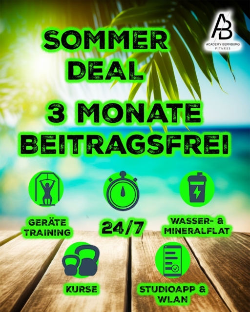 ☀️🔥 SOMMER DEAL 2026 🔥☀️

Jetzt zuschlagen und 3 Monate GRATIS trainieren! 

Starte diesen Sommer durch und sichere dir unser unschlagbares Angebot:

✅ 3 Monate kostenlos trainieren
✅ 24 Stunden Studionutzung
✅ Individueller Trainingsplan
✅ Regelmäßige Bodyanalysen
✅ Vielfältige Kurse inklusive
✅ Wasser- & Mineralflat
✅ Studio-App & WLAN kostenlos
✅ Klimaanlage im Studio 

Egal ob Muskelaufbau, Abnehmen oder einfach fitter werden – jetzt ist der perfekte Zeitpunkt, deine Ziele zu erreichen! 

📍 Komm vorbei und sichere dir deinen Platz.
📩 Schreibe uns eine Nachricht oder sprich unser Team direkt im Studio an.

Sommer, Fitness, Erfolg – starte jetzt! 

#SommerDeal #FitnessMotivation #GratisTrainieren #FitnessStudio #Workout #FitImSommer #GymLife #Training #Gesundheit #FitnessZiele #24hGym #Bodyanalyse #Kurse #FitnessCommunity #Sommer2026